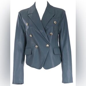 NWT - Dolce Cabo - Cropped Faux Leather Double Breasted Blazer, Sz Medium, Aqua